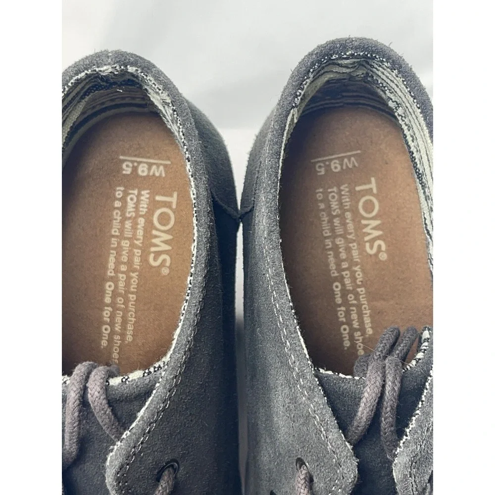 TOMS Wedge Suede Bootie Ankle Boots Size 9.5 in Castlerock Grey Suede